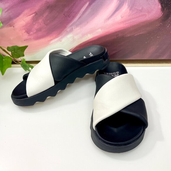 Sorel VIIBE Crisscross Slide Sandal in Black & White Size 6.5 - Picture 7 of 13